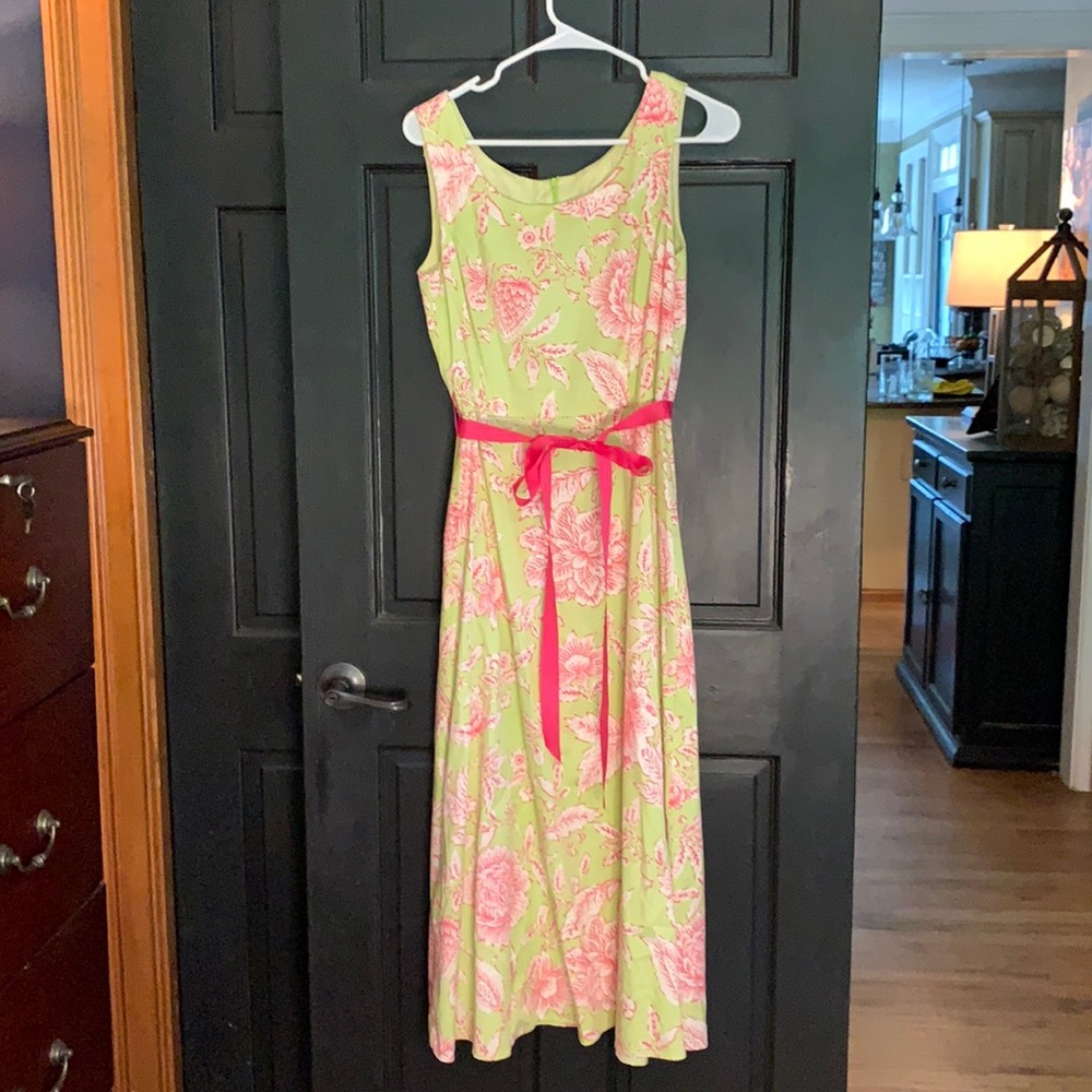 Coldwater Creek pink green midi dress 8P
